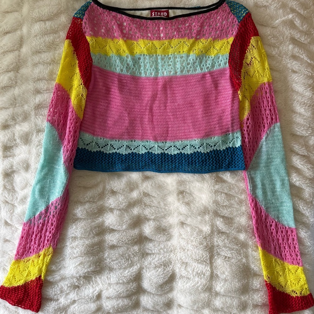 STAUD Striped Bateau Neckline Sweater
